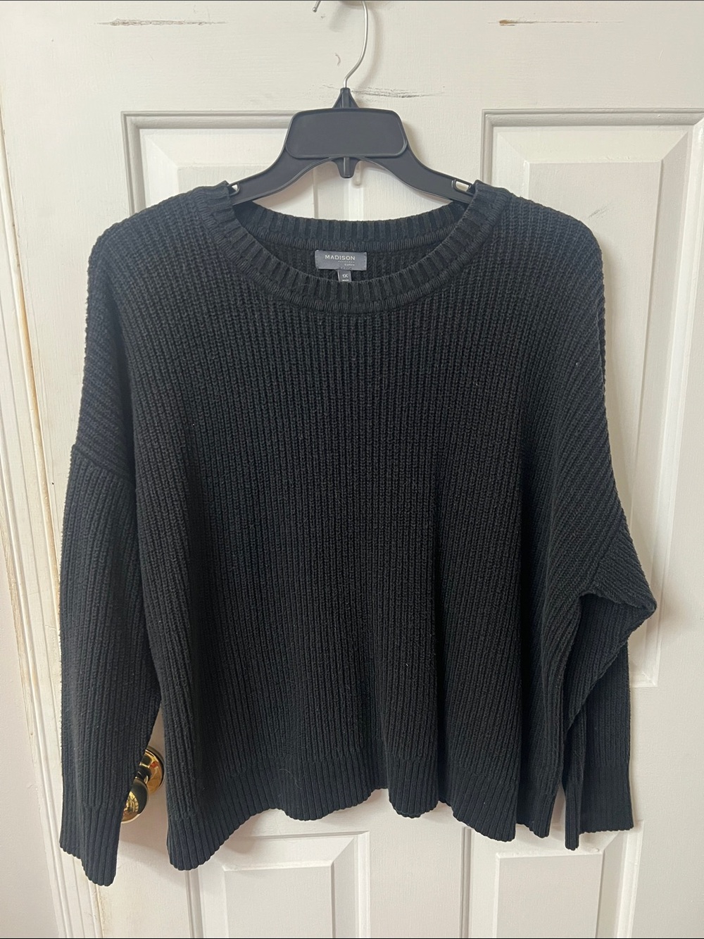 Madison Black Ribbed Crewneck Sweater